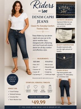 Riders by Lee Women's Dark Blue Cuffed Cropped Jeans